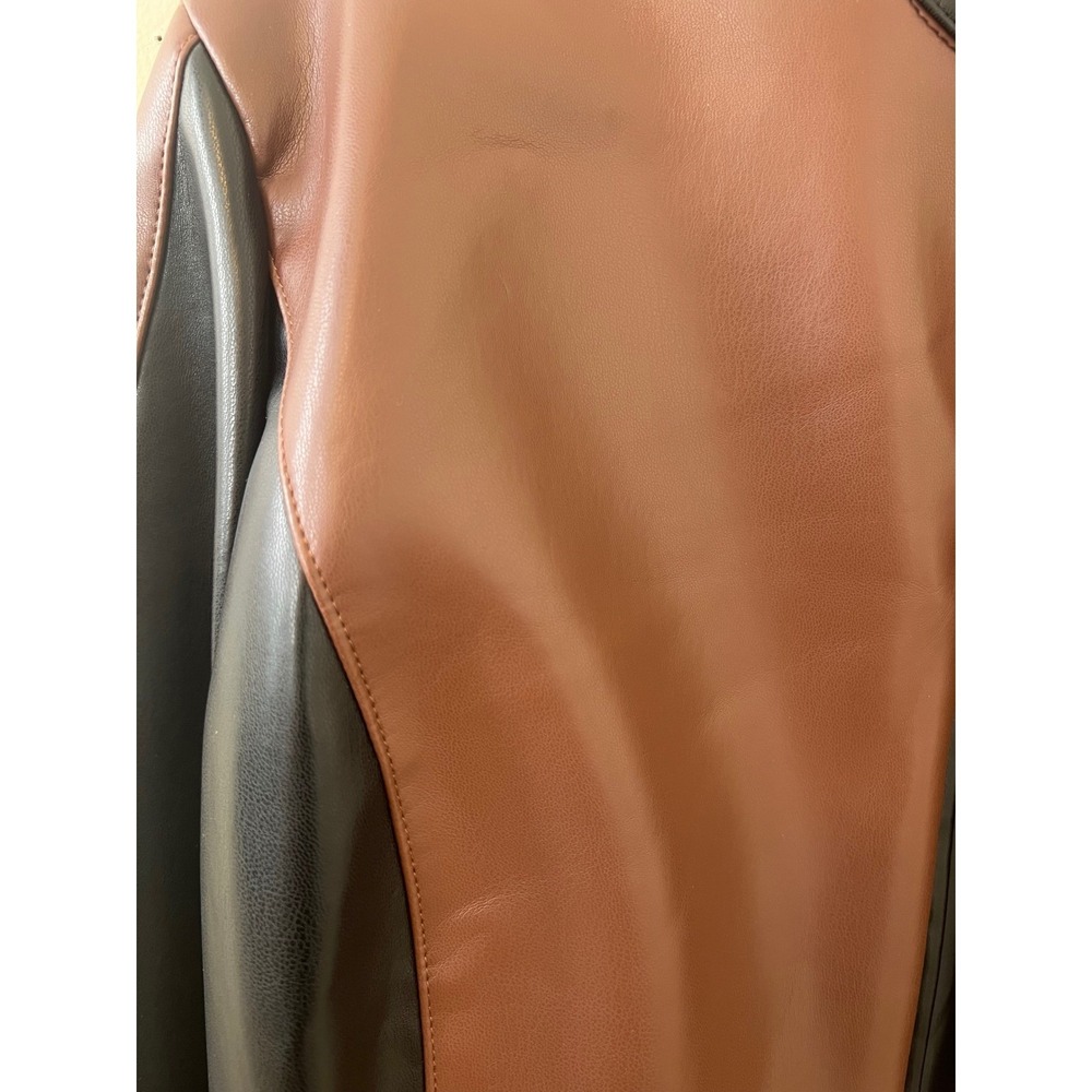 Plus Size Faux Leather Color Block Mid Length Zip Front Jacket 2XL - Picture 8 of 13